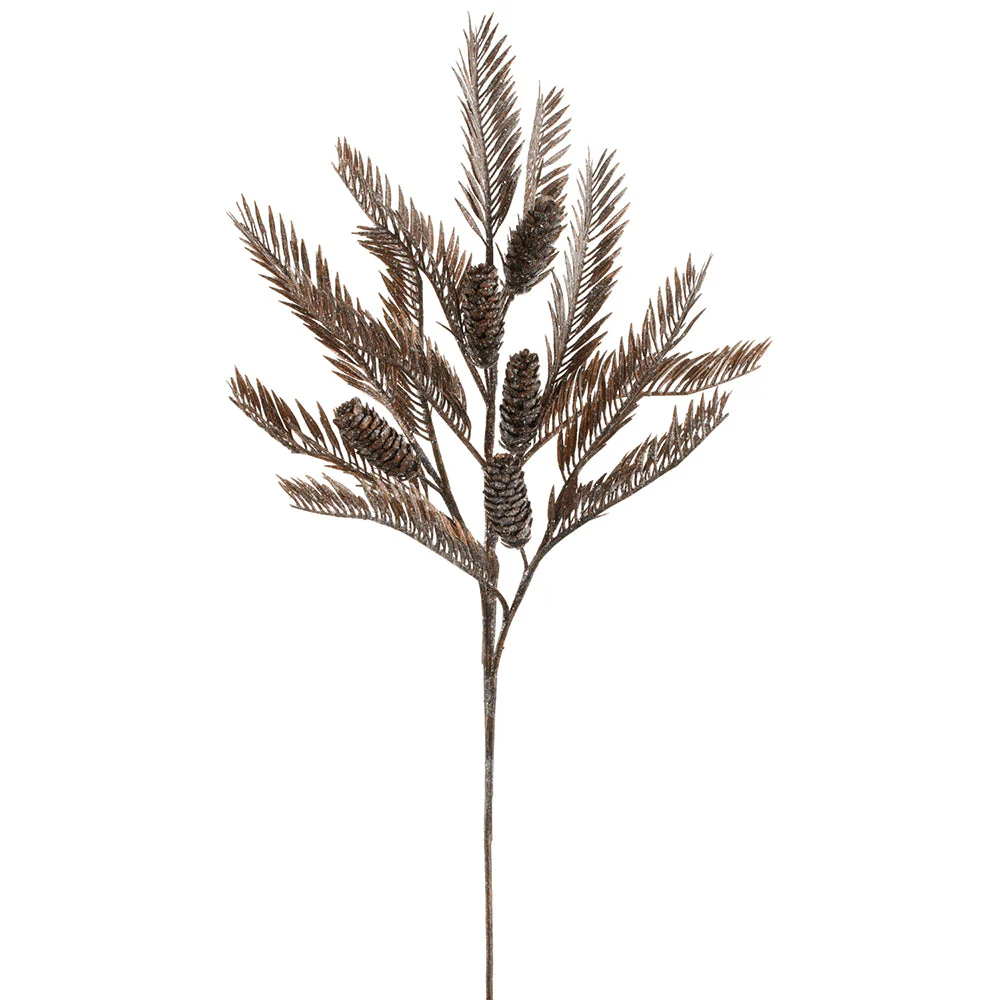 30" Glittered Artificial Pine & Pinecone Stem -Brown (Pack of 12)