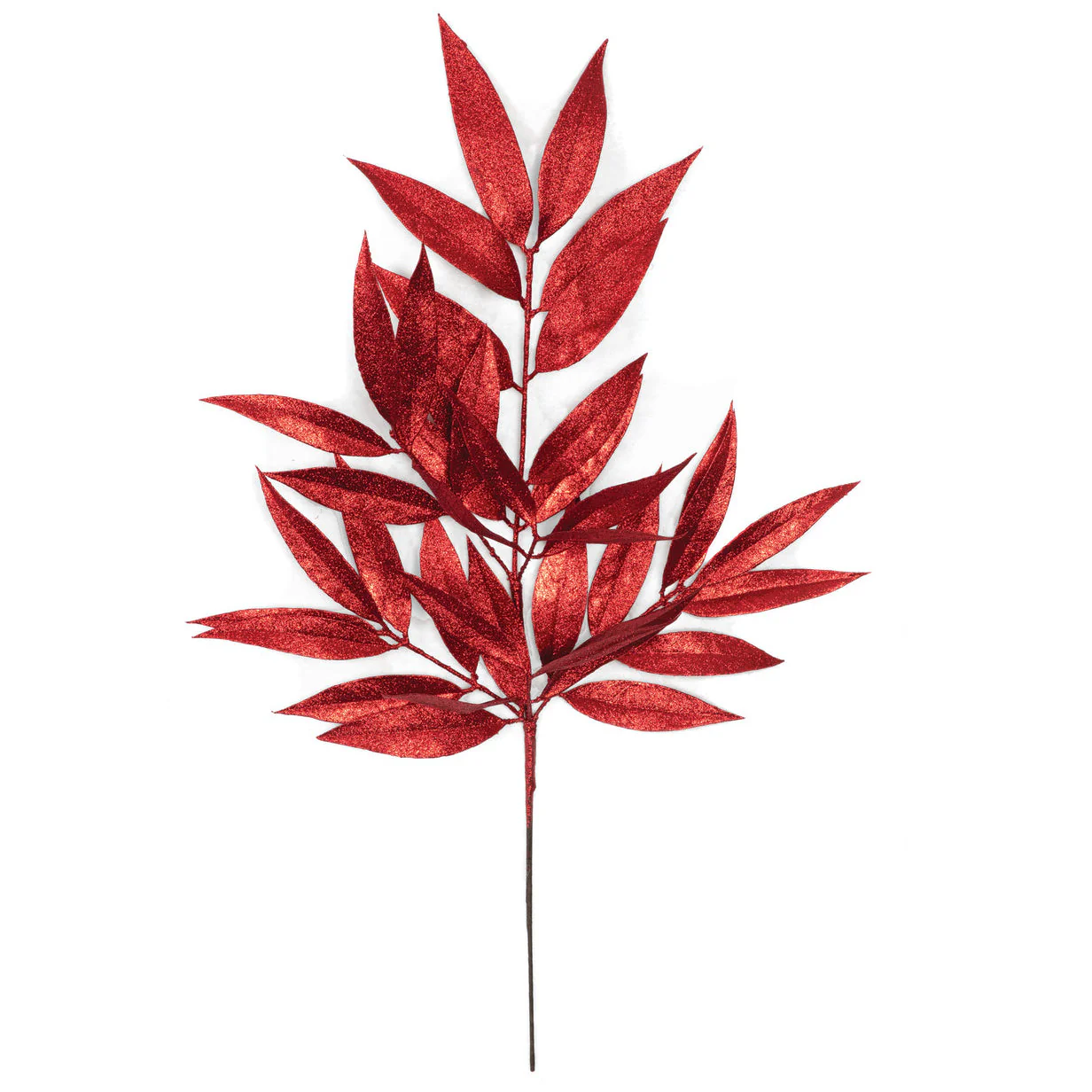 30" Glittered Artificial Willow Leaf Stem -Red (Pack of 12)