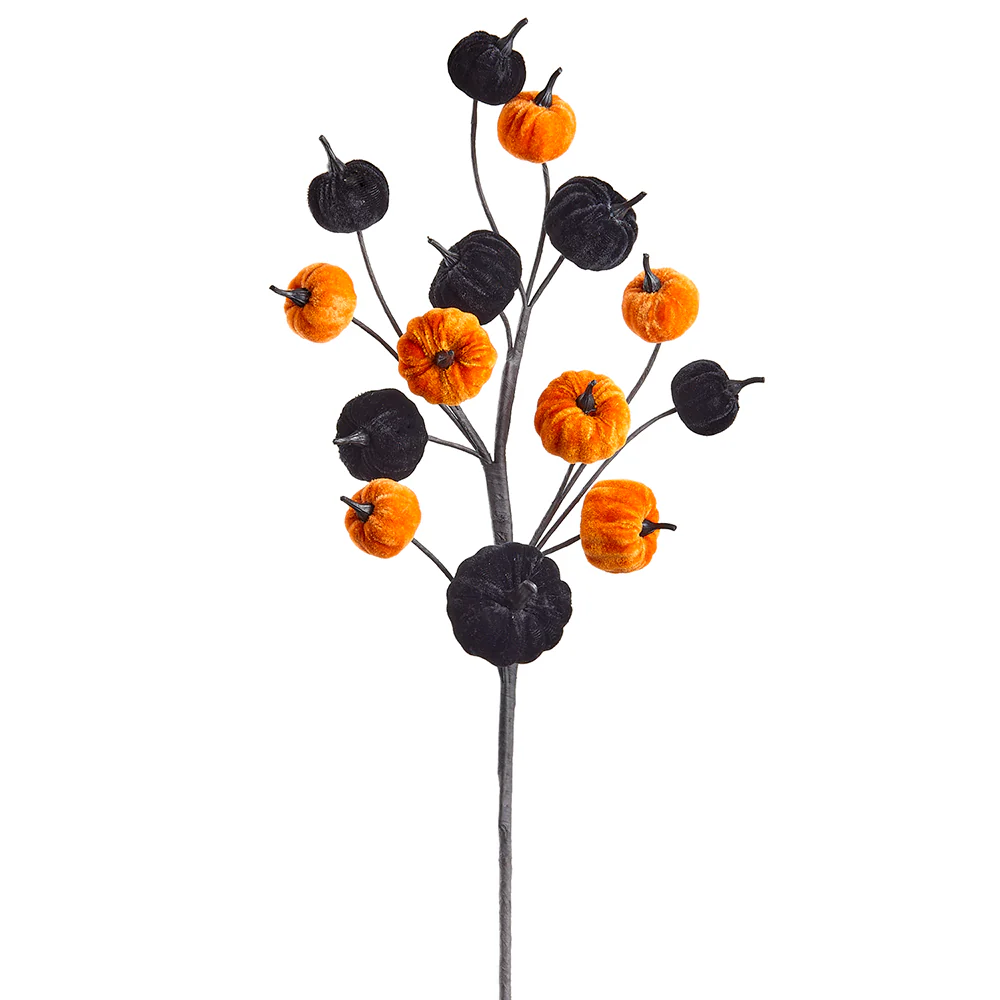 30" Halloween Velvet Pumpkin Stem -Orange/Black (Pack of 12)