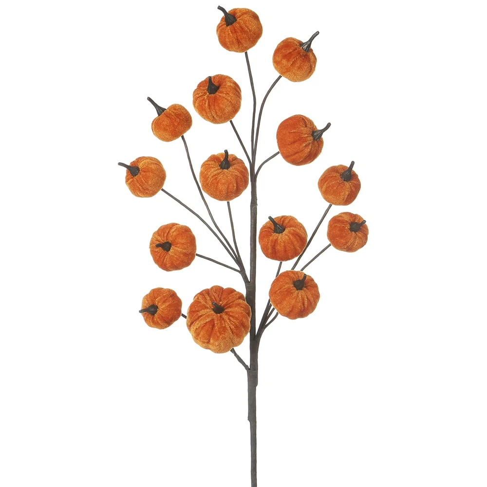 30" Halloween Velvet Pumpkin Stem -Orange (Pack of 12)