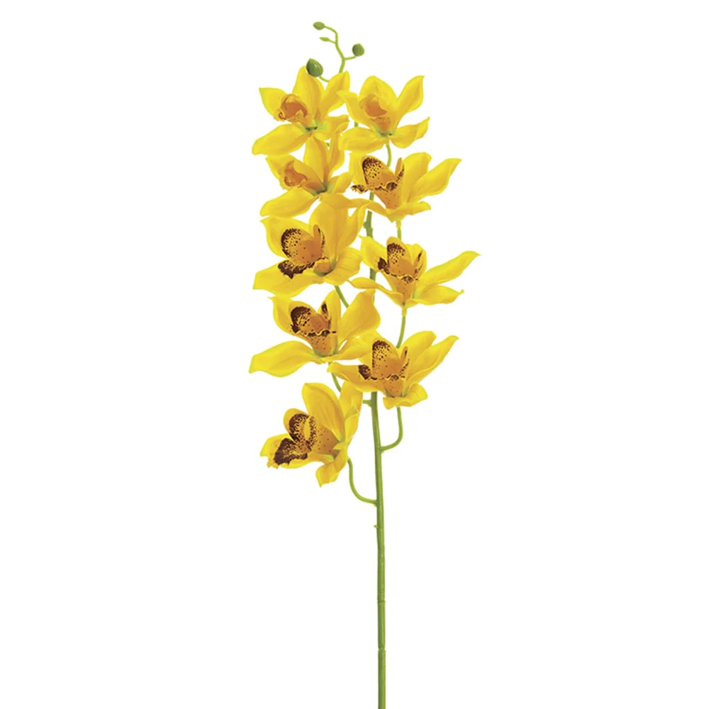 30" Hand-Wrapped Cymbidium Orchid Silk Flower Stem -Yellow/Cinnamon (Pack of 12)