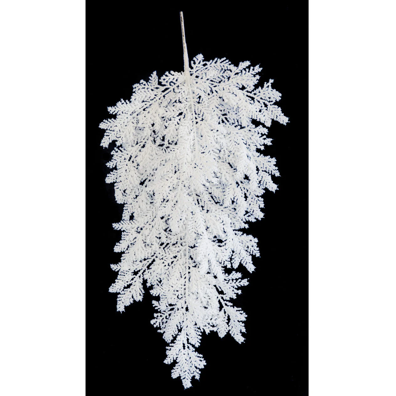 30" Hanging Flocked Artificial Cedar Teardrop Stem -White (Pack of 6)