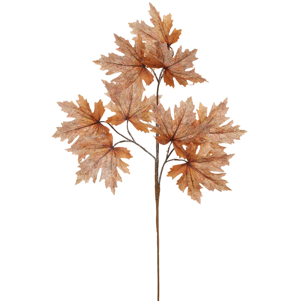 30" Iced Artificial Maple Leaf Stem -Brown (Pack of 24)