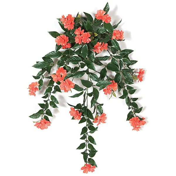 30" Outdoor UV-Proof Artificial Impatiens Flower Bush -Coral (Pack of 4)