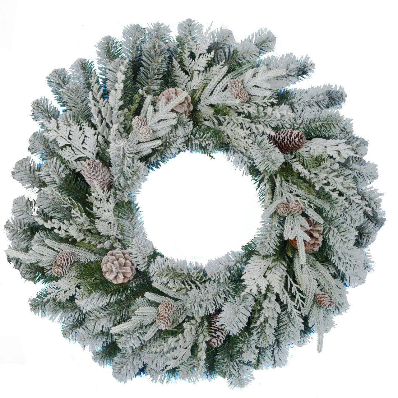 30" PE Flocked Artificial Snowy Douglas Fir & Pinecone Wreath -White/Green