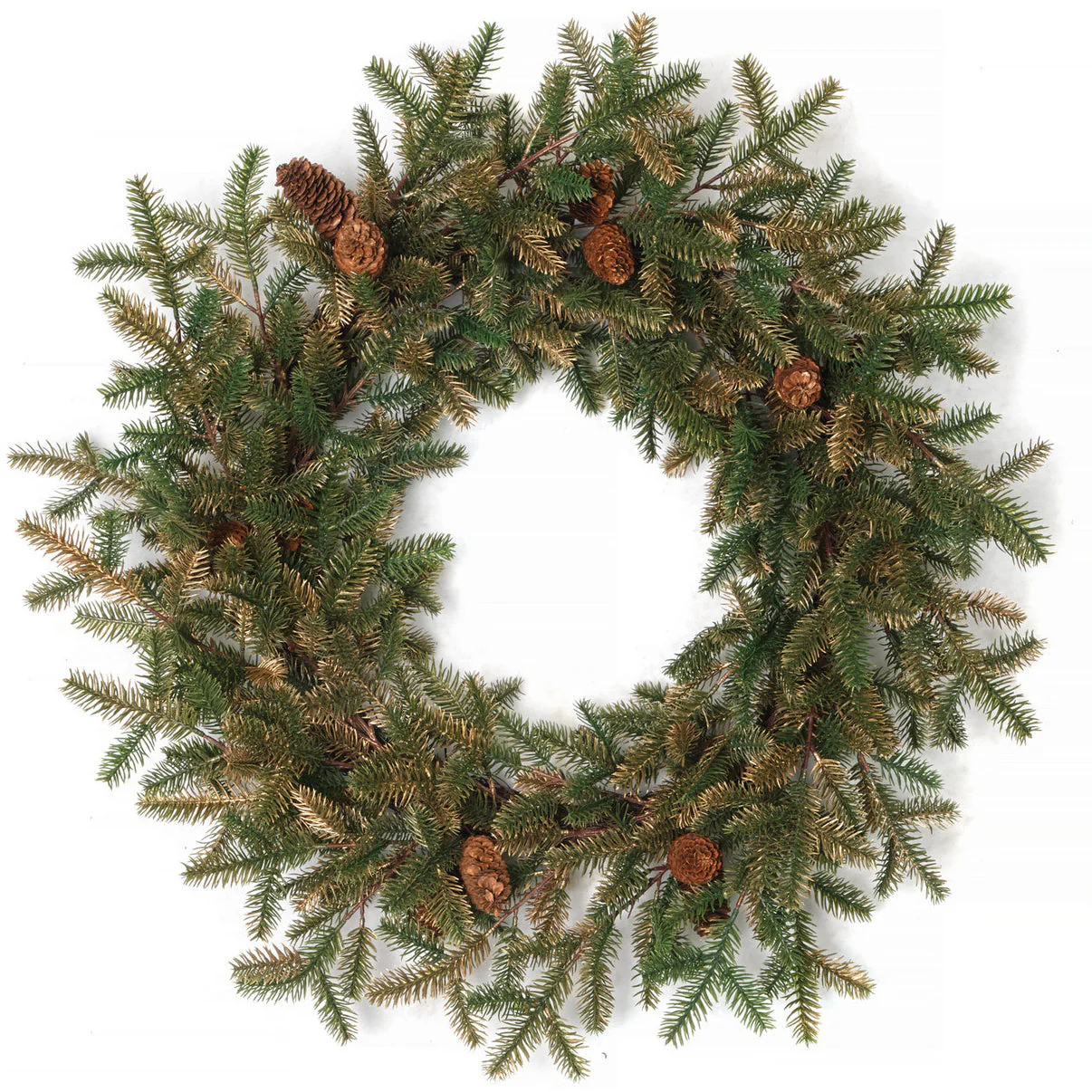 30" PE Gold-Tipped Artificial Pine & Pinecone Wreath -Green/Gold