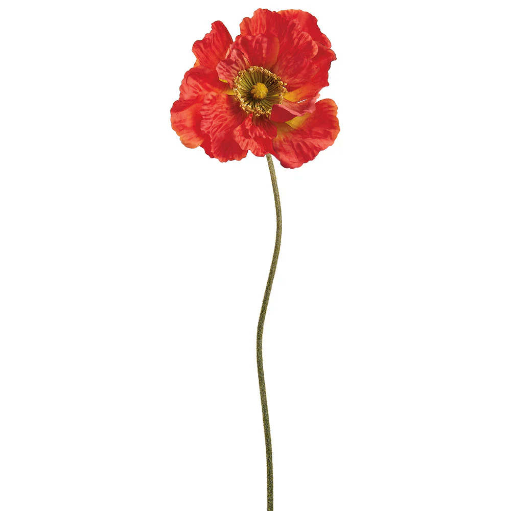 30" Poppy Silk Flower Stem -Flame (Pack of 6)