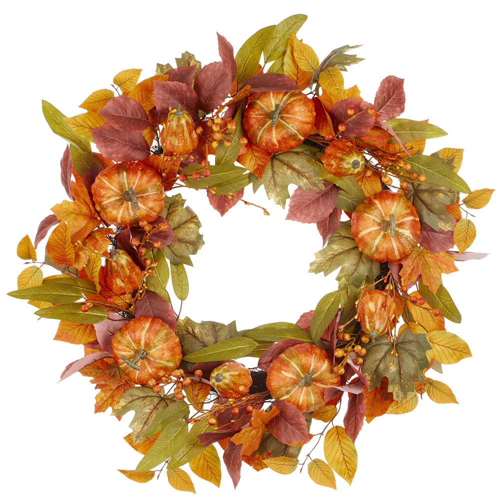 30" Pumpkin & Berry Artificial Wreath -Fall