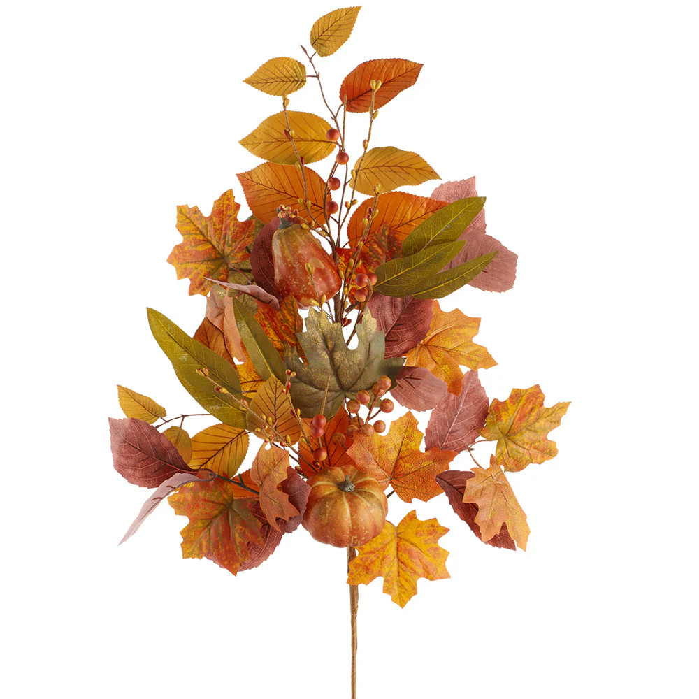 30" Pumpkin & Maple Leaf Silk Stem -Orange/Fall (Pack of 6)