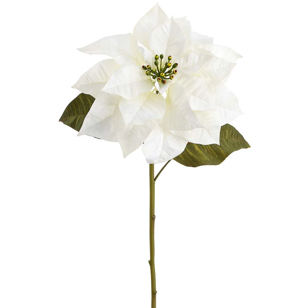 30" Velvet Poinsettia Artificial Flower Stem -White (Pack of 12)