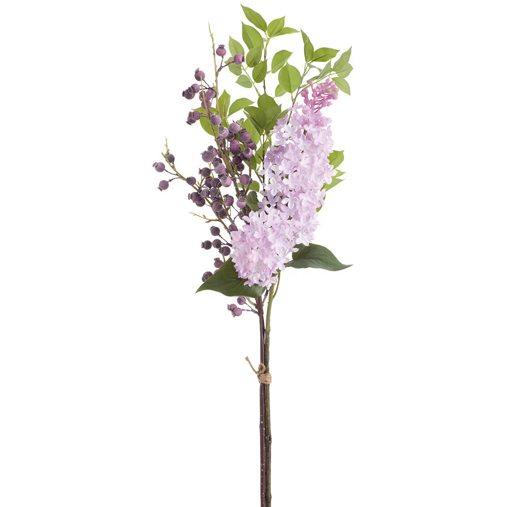 31.5" Hand-Wrapped Lilac & Rosehip Silk Flower Bouquet -Lavender/Purple (Pack of 6)