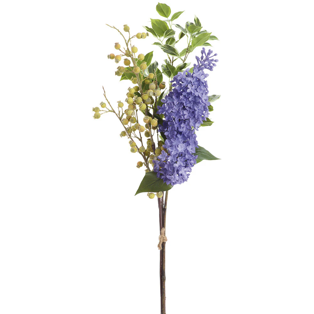 31.5" Hand-Wrapped Lilac & Rosehip Silk Flower Bouquet -Purple/Green (Pack of 6)
