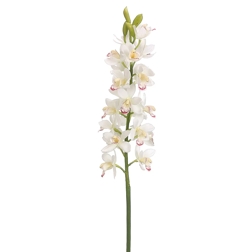 31" Hand-Wrapped Cymbidium Orchid Silk Flower Stem -Cream/Burgundy (Pack of 12)