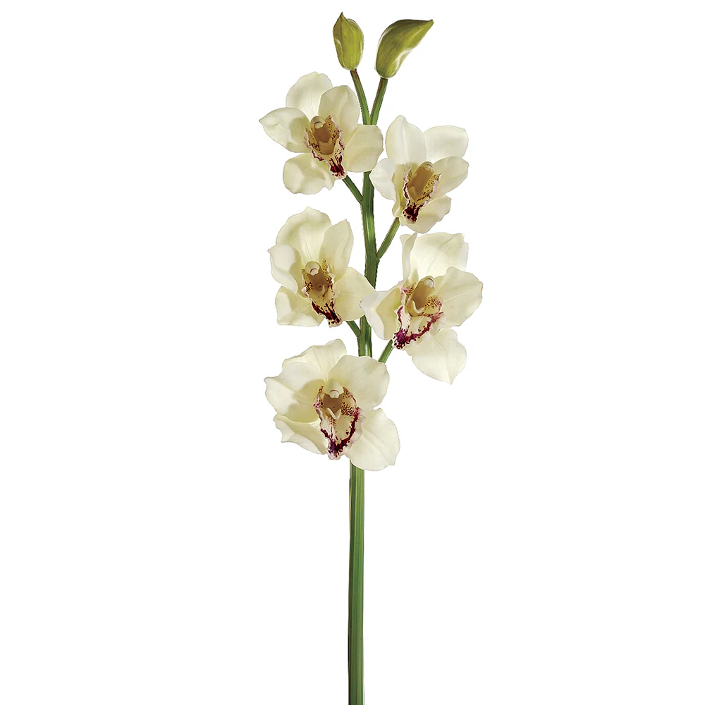 31" Hand-Wrapped Cymbidium Orchid Silk Flower Stem -Cream/Burgundy (Pack of 6)
