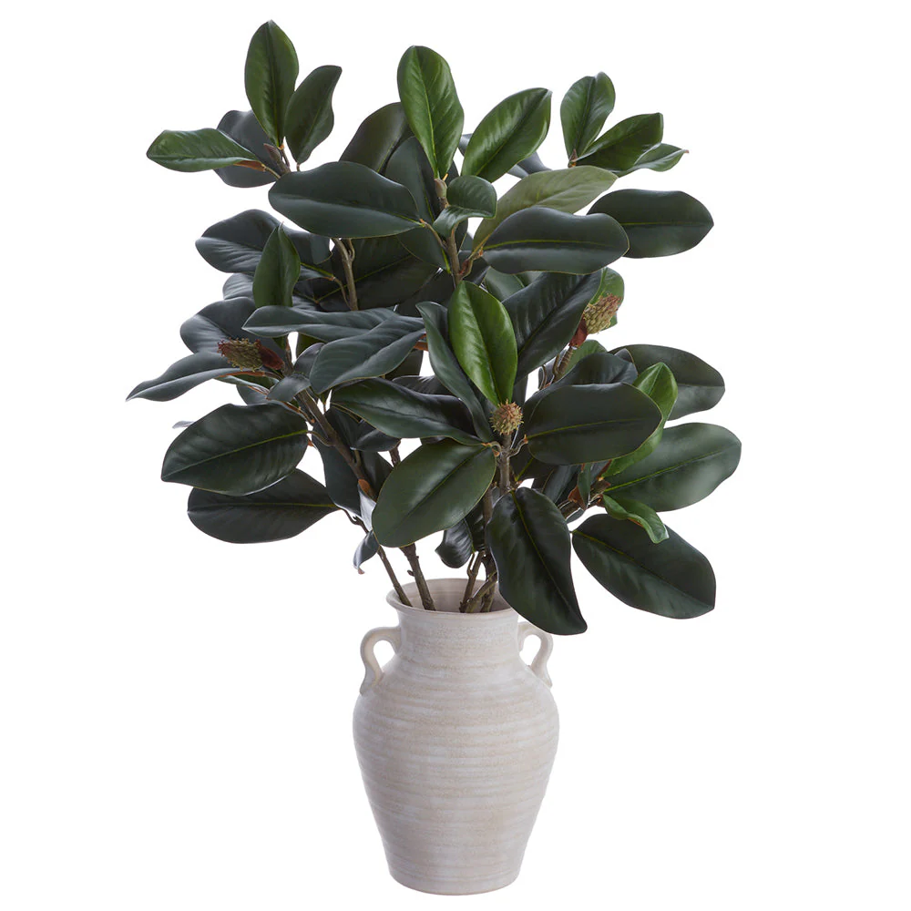 31" Magnolia Silk Plant w/Ceramic Vase -White