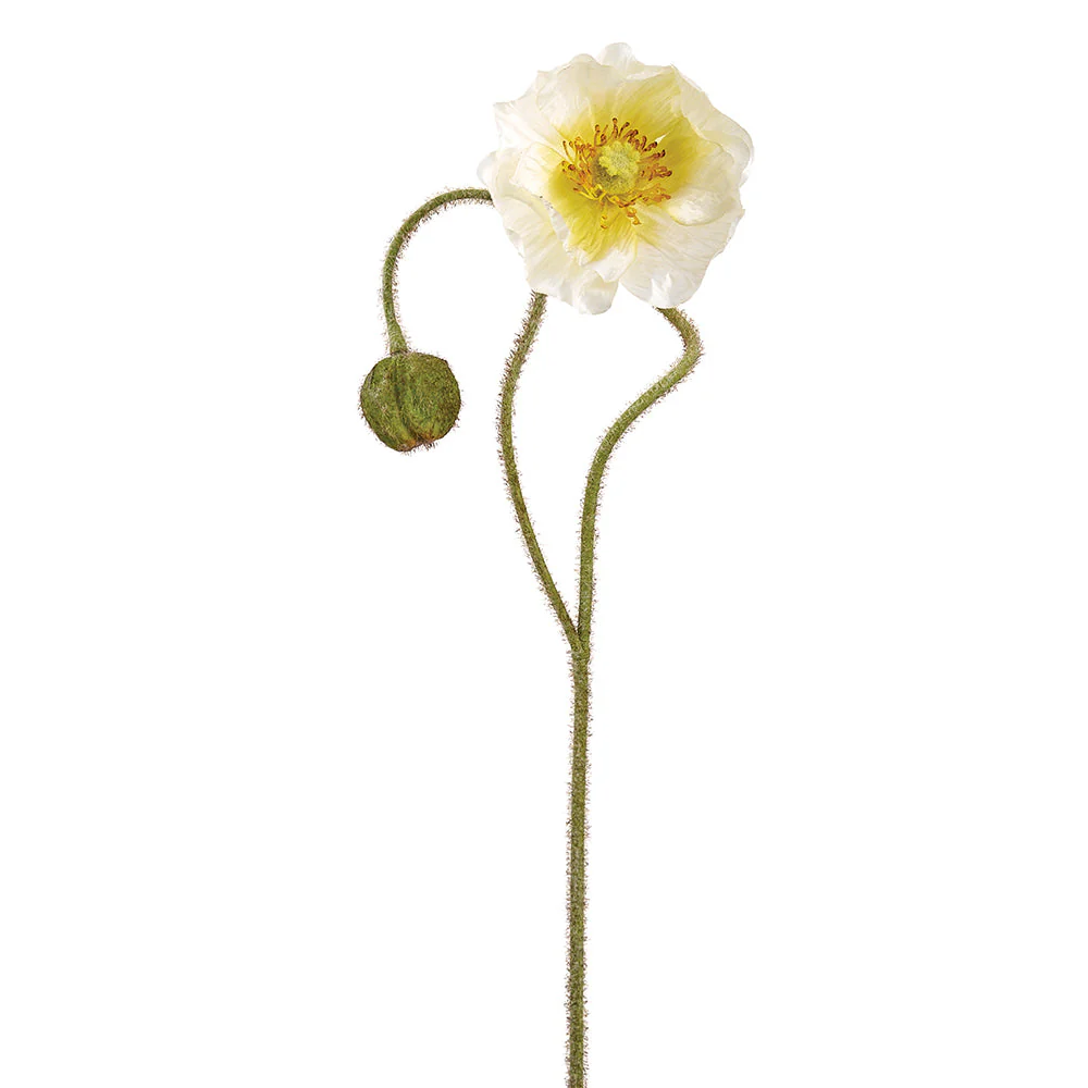 31" Poppy With Bud Silk Flower Stem -Cream (Pack of 12)