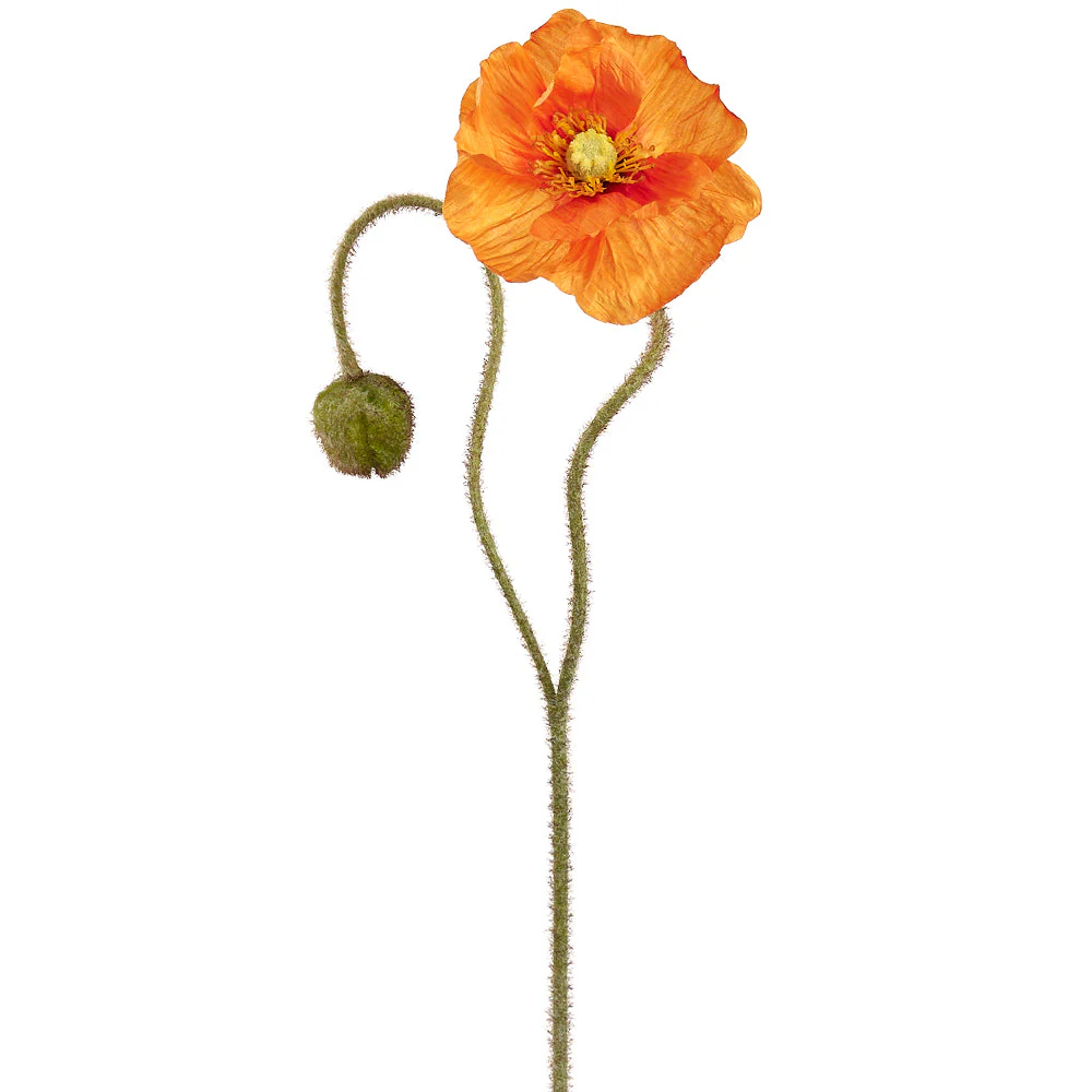 31" Poppy With Bud Silk Flower Stem -Orange (Pack of 12)