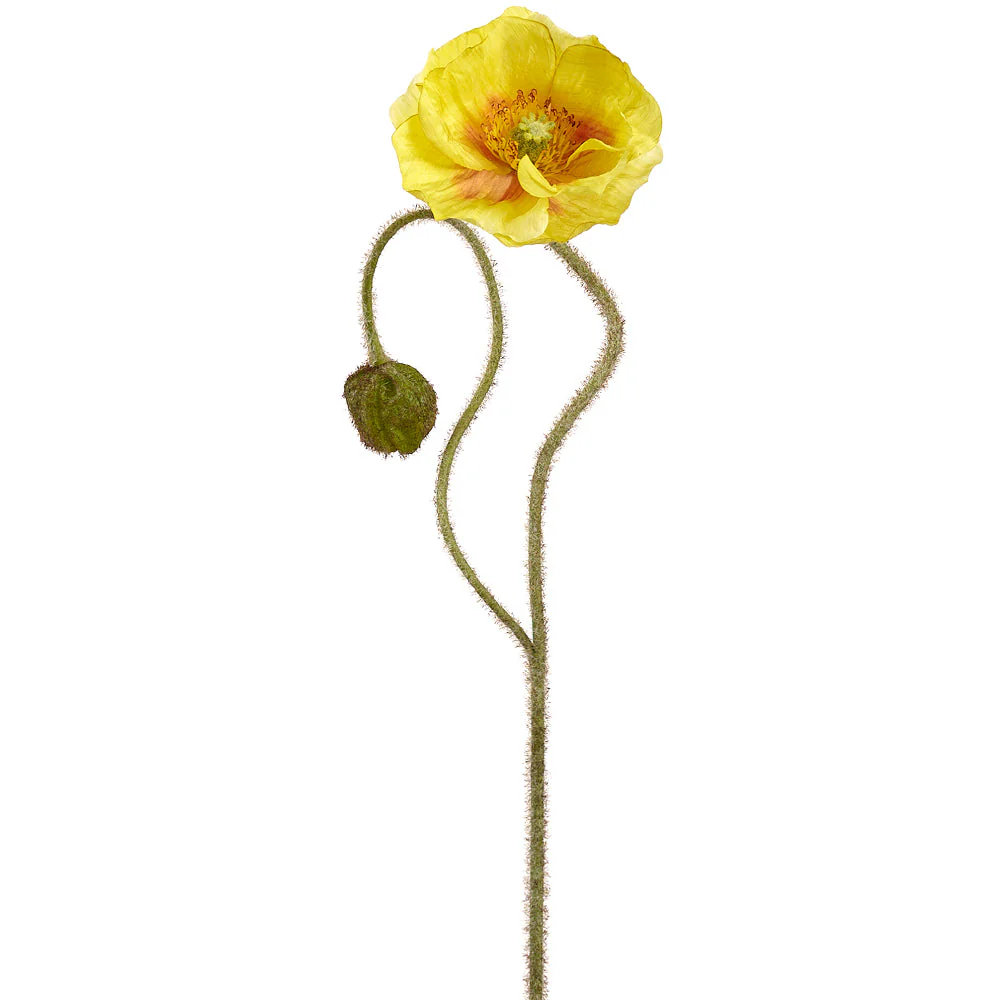 31" Poppy With Bud Silk Flower Stem -Yellow (Pack of 12)