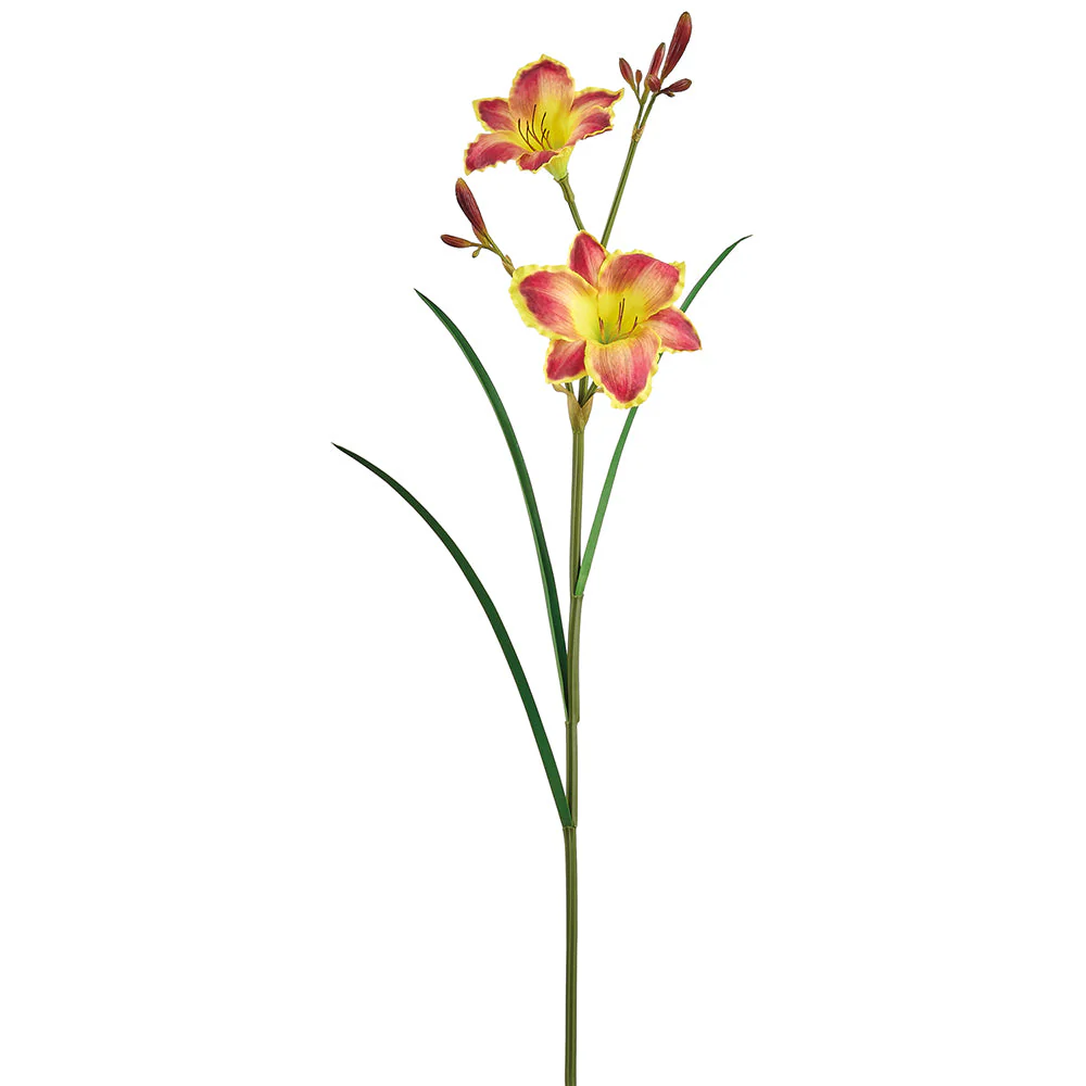 31" Real Touch Day Lily Silk Flower Stem -Yellow/Burgundy (Pack of 12)