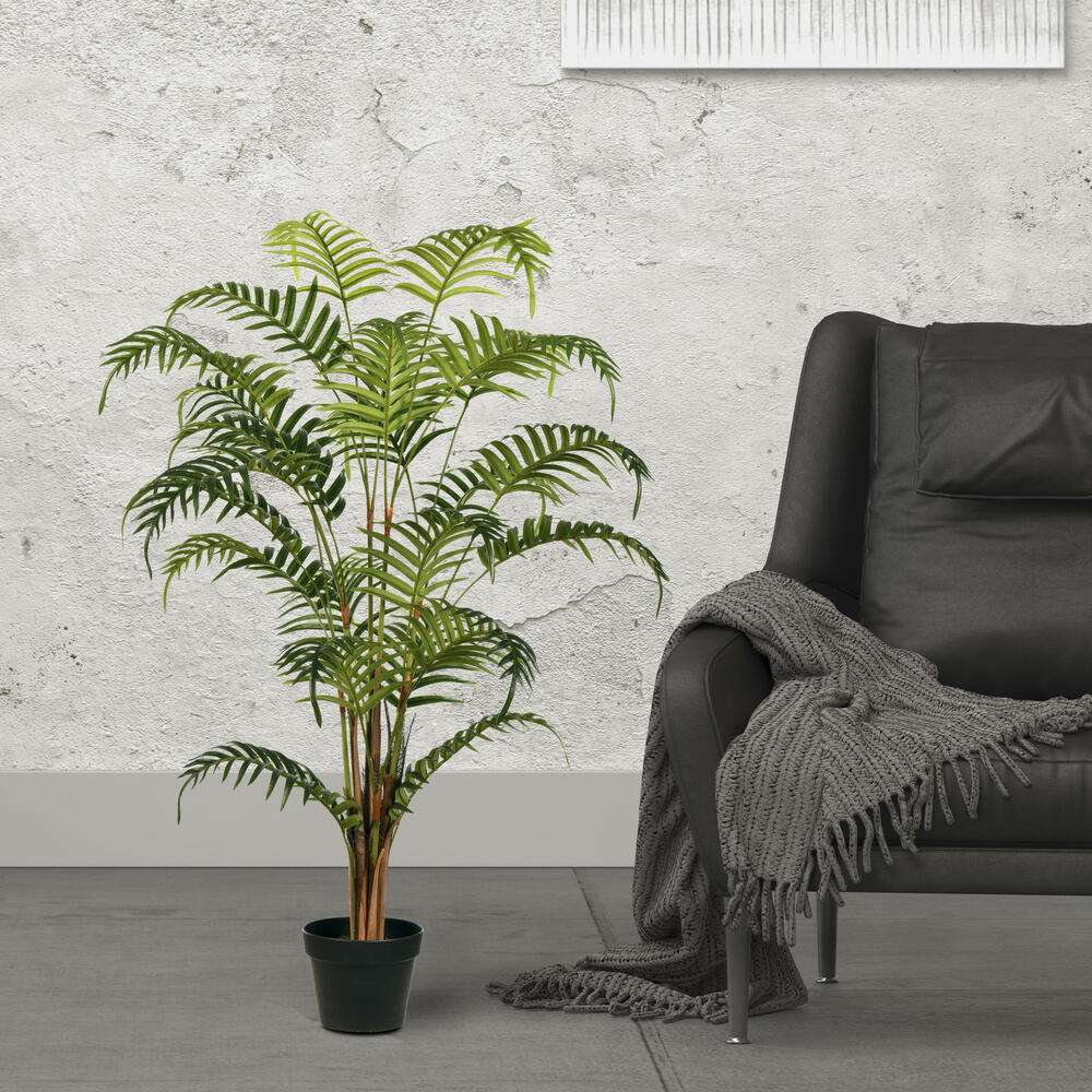 3'11" Real Touch Fern Palm Silk Tree w/Plastic Pot -Green - Image 8
