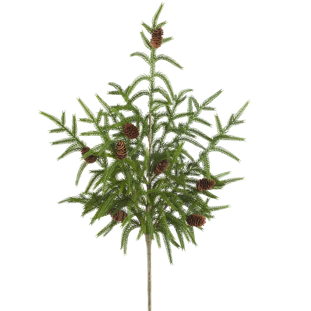 32" Artificial Cypress & Pinecone Stem -Green/Brown (Pack of 12)