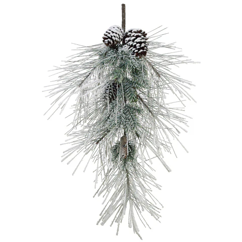 32" Artificial Flocked Mixed Pine w/Pinecone Teardrop Swag -Green/Snow (Pack of 2)