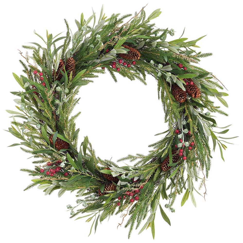 32" Artificial Pinecone, Berry, Eucalyptus Leaf & Pine Wreath -Green/Brown
