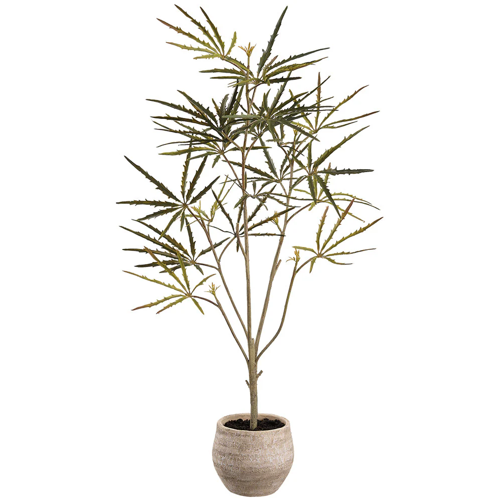 32" Fatsia Leaf Silk Plant w/Terra Cotta Pot -Green (Pack of 2)