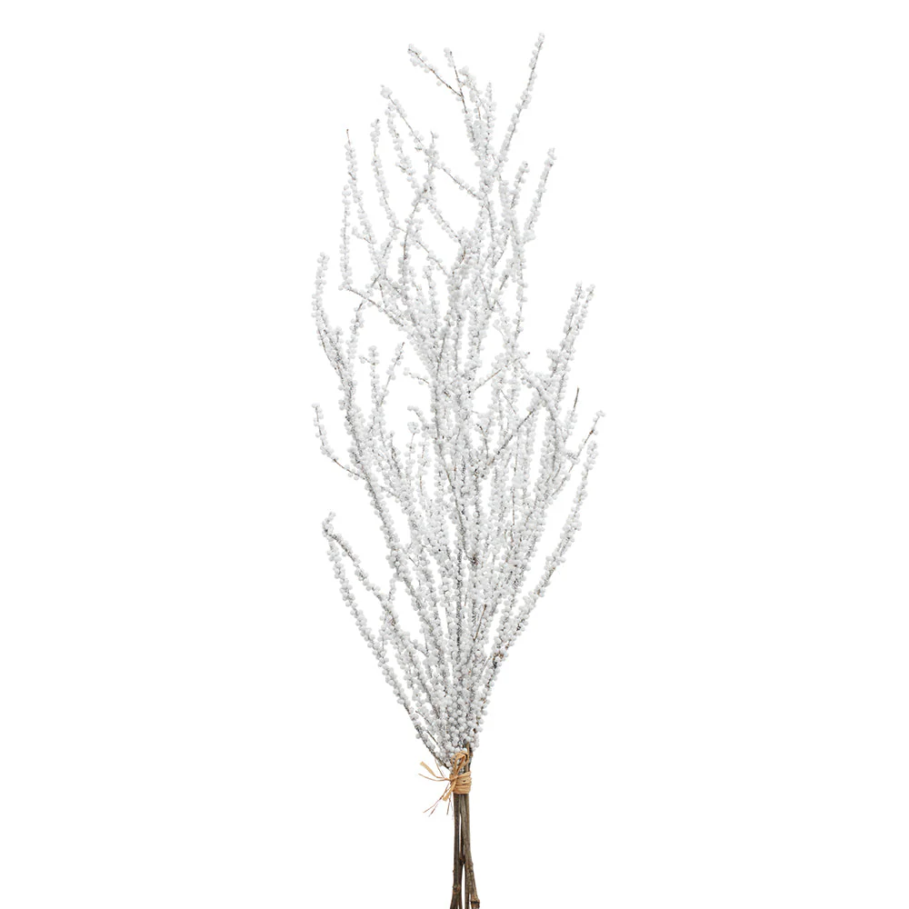 32" Flocked Artificial Mini Berry Stem Bundle -White (Pack of 24)