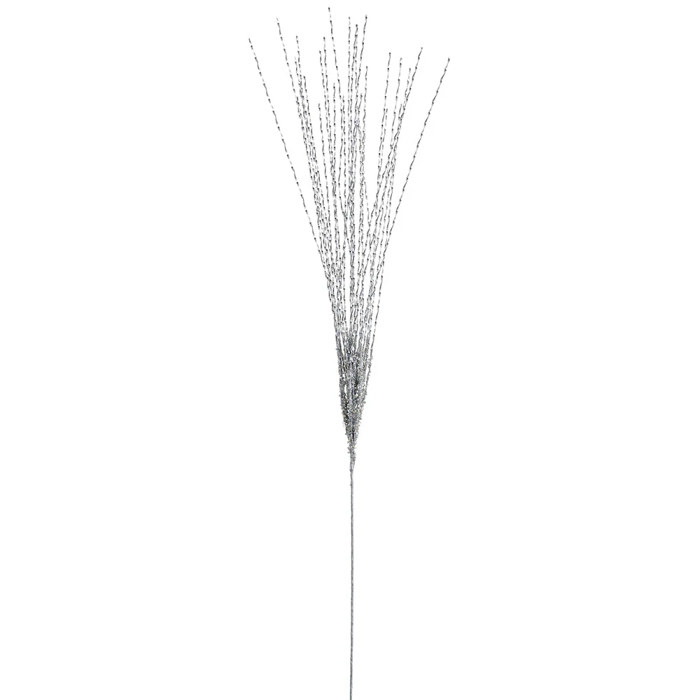 32" Glittered Tinsel Artificial Stem -Silver (Pack of 24)