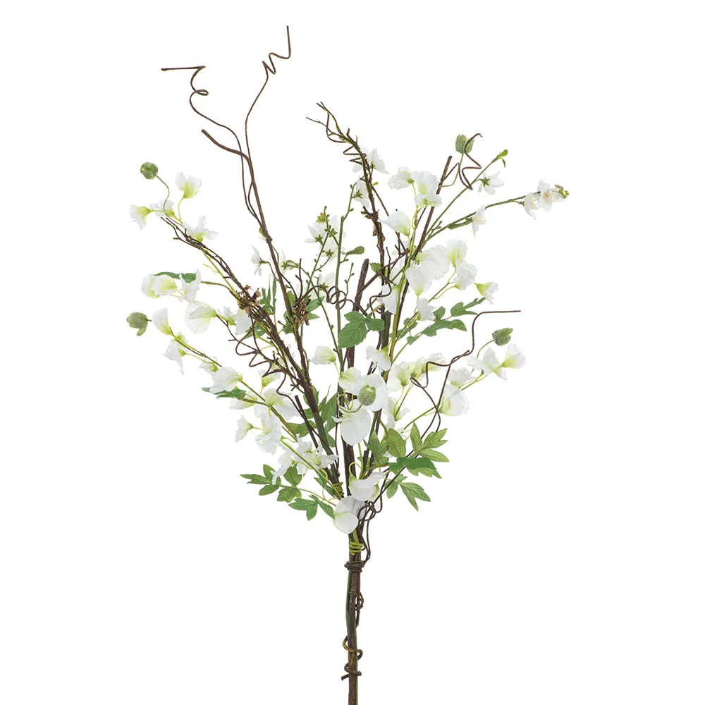 32" Hand-Wrapped Sweet Pea & Rose Myrtle Silk Flower Bouquet -White (Pack of 6)