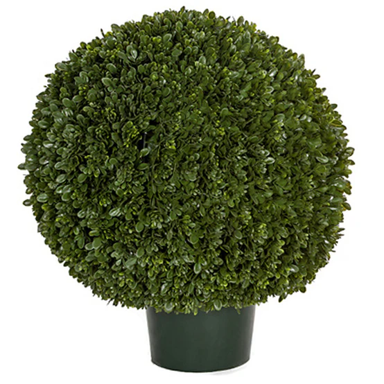 32" Outdoor UV-Resistant Artificial Japanese Boxwood Ball-Shaped Topiary w/Pot -Green