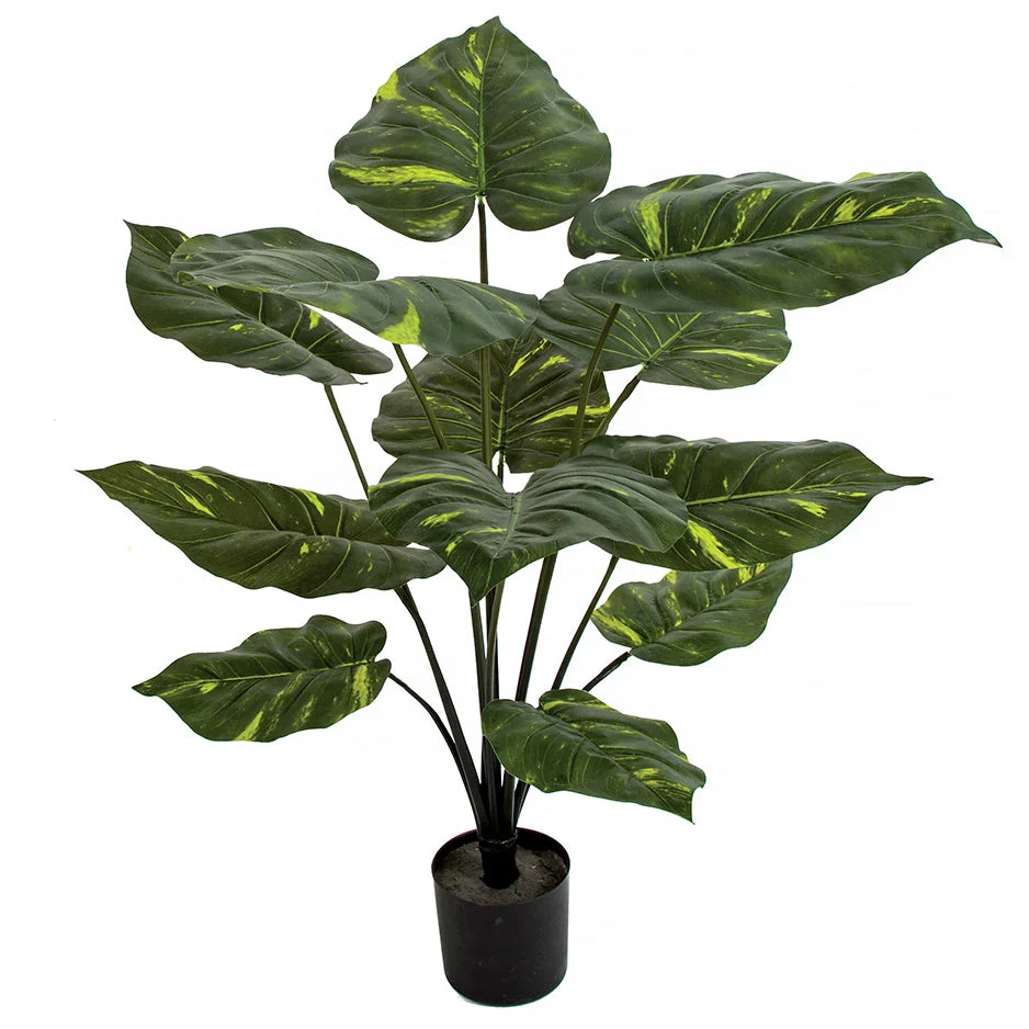 32" Variegated Pothos Leaf Silk Plant w/Pot -Green (Pack of 2)