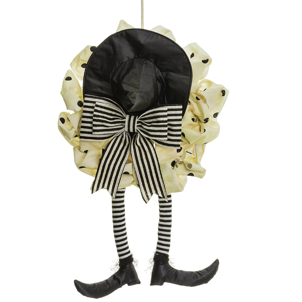 32" Witch's Legs Burlap Halloween Wreath -Black/Beige (Pack of 2)