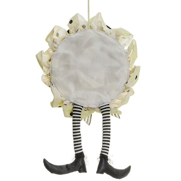 32" Witch's Legs Burlap Halloween Wreath -Black/Beige (Pack of 2) - Image 2