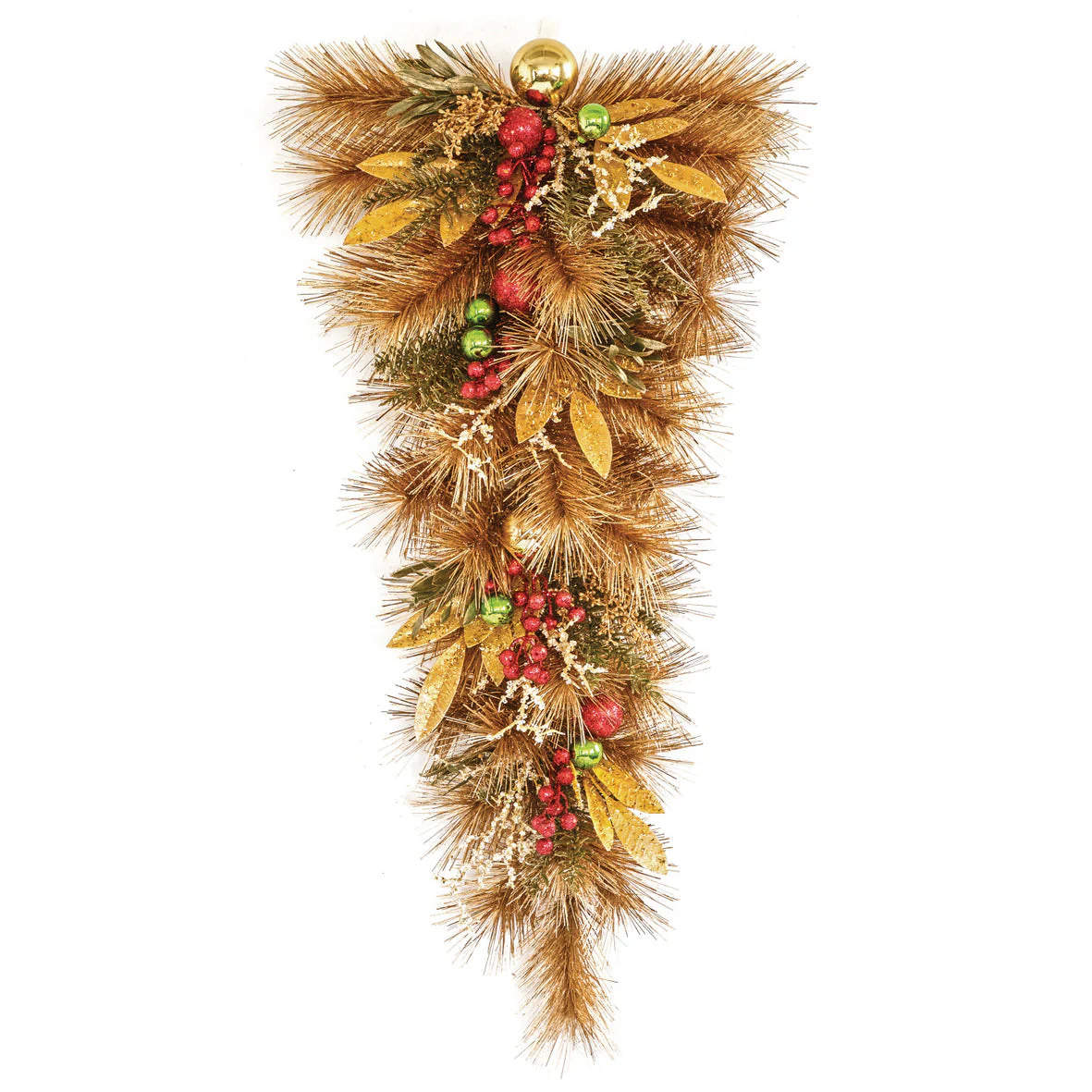 32"Hx17"W Longleaf Pine, Berry & Ball Artificial Teardrop Swag -Gold (Pack of 2)