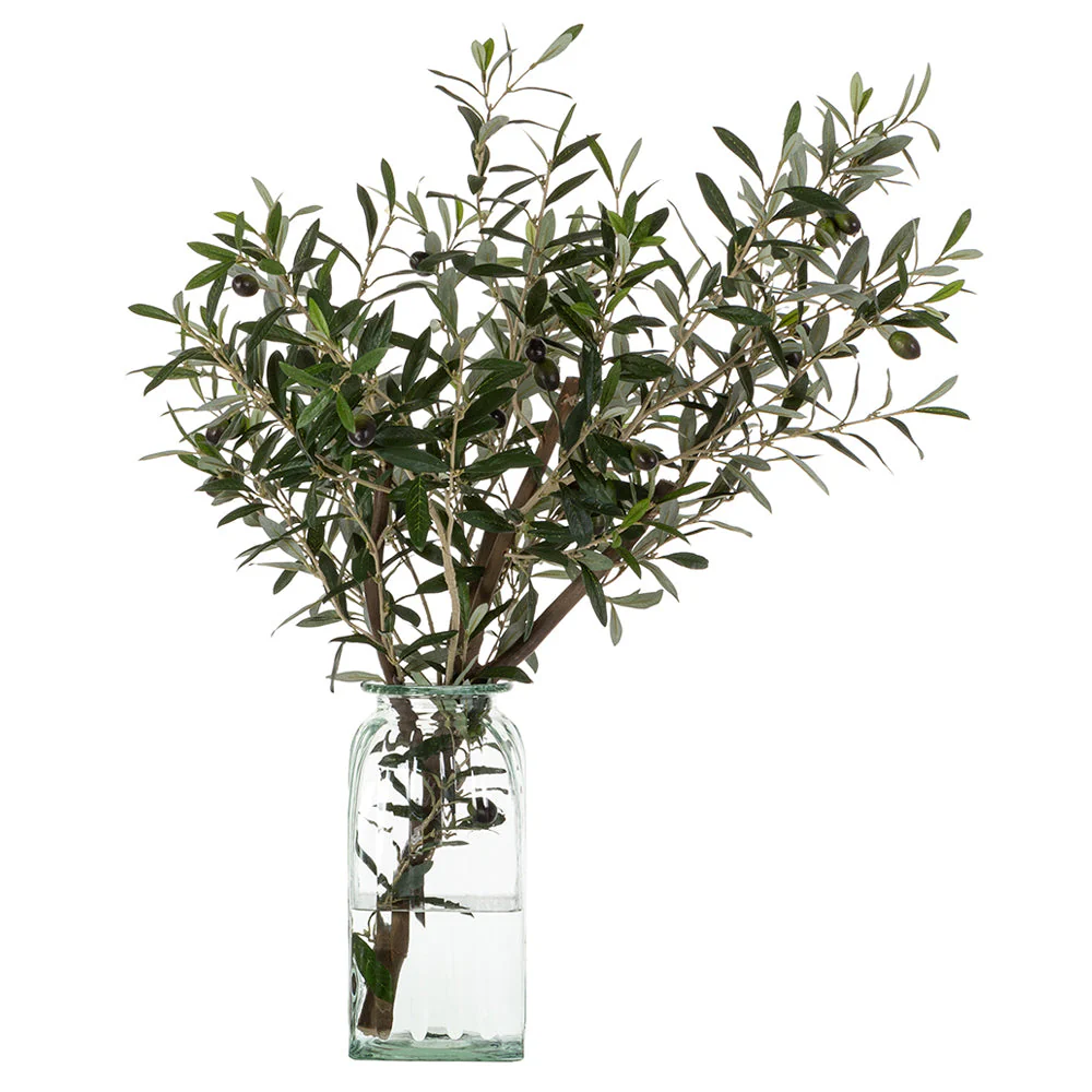 32"Hx33.5"W Olive Branch Artificial Tree w/Glass Vase -Green