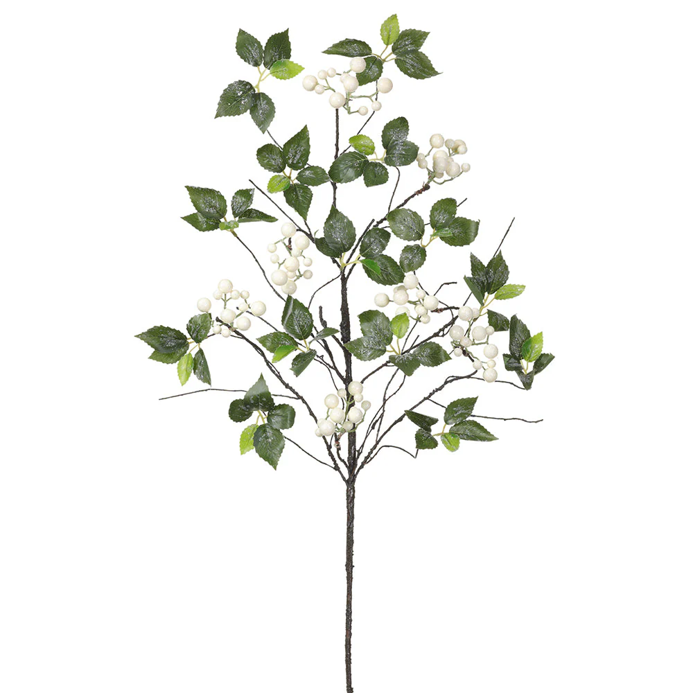 33.75" Flocked Artificial Berry Stem -White (Pack of 12)