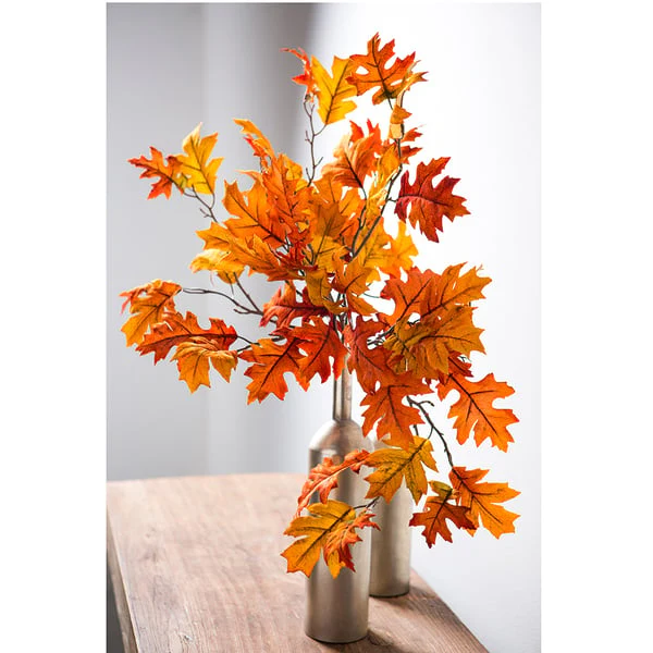 33" Artificial Velvet Oak Leaf Stem -Orange/Flame (Pack of 12) - Image 2