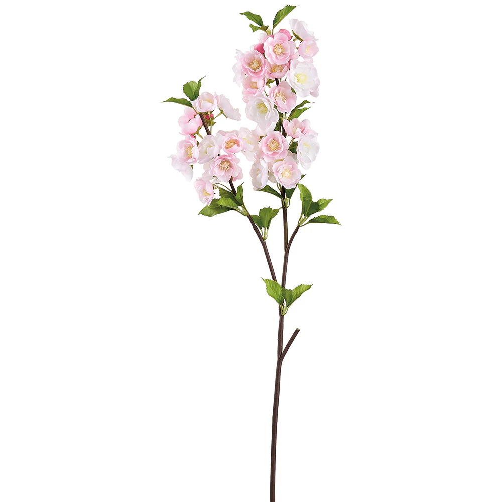 33" Cherry Blossom Silk Flower Stem -Cream/Pink (Pack of 12)