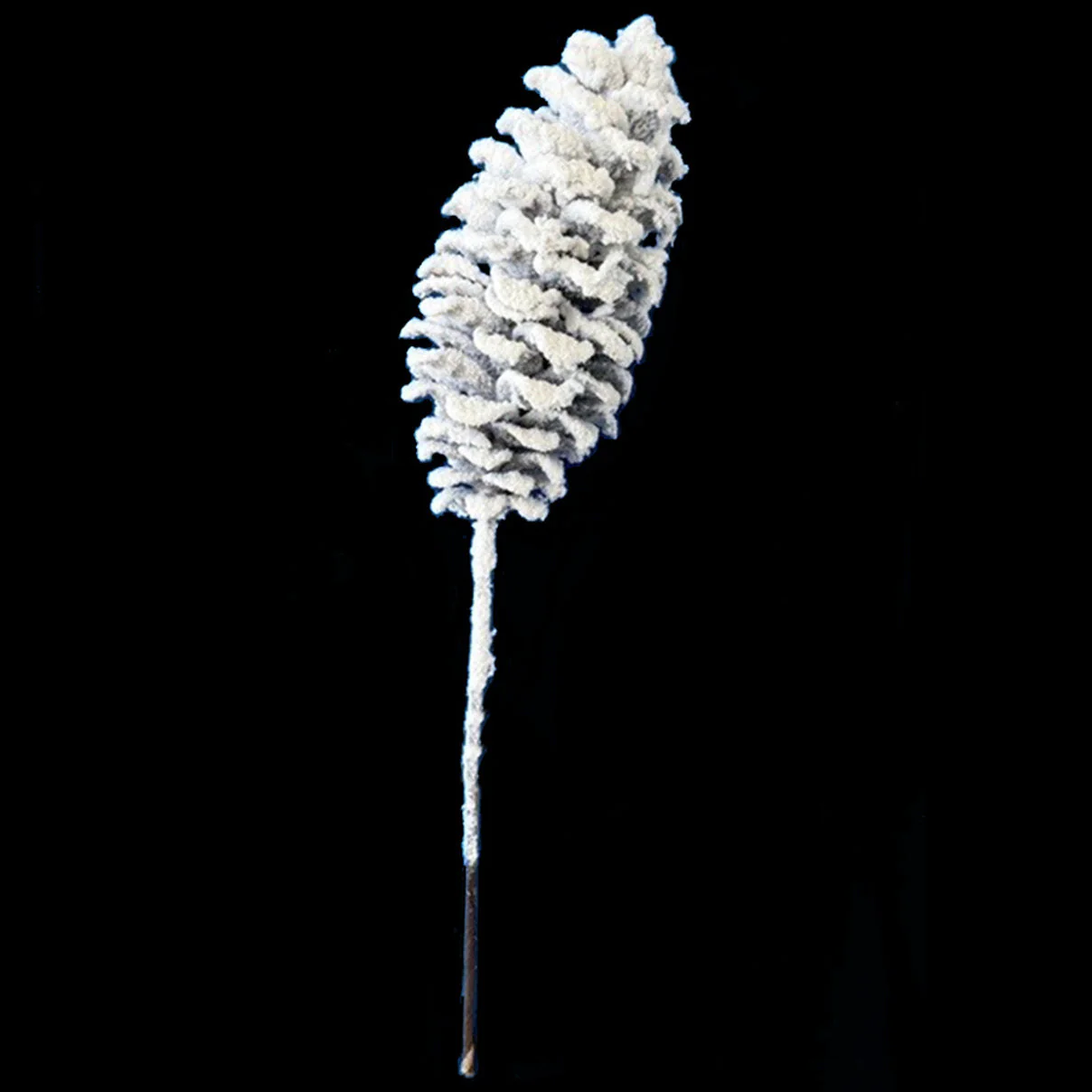 33" Flocked Plastic Pinecone Stem -White/Brown (Pack of 12)