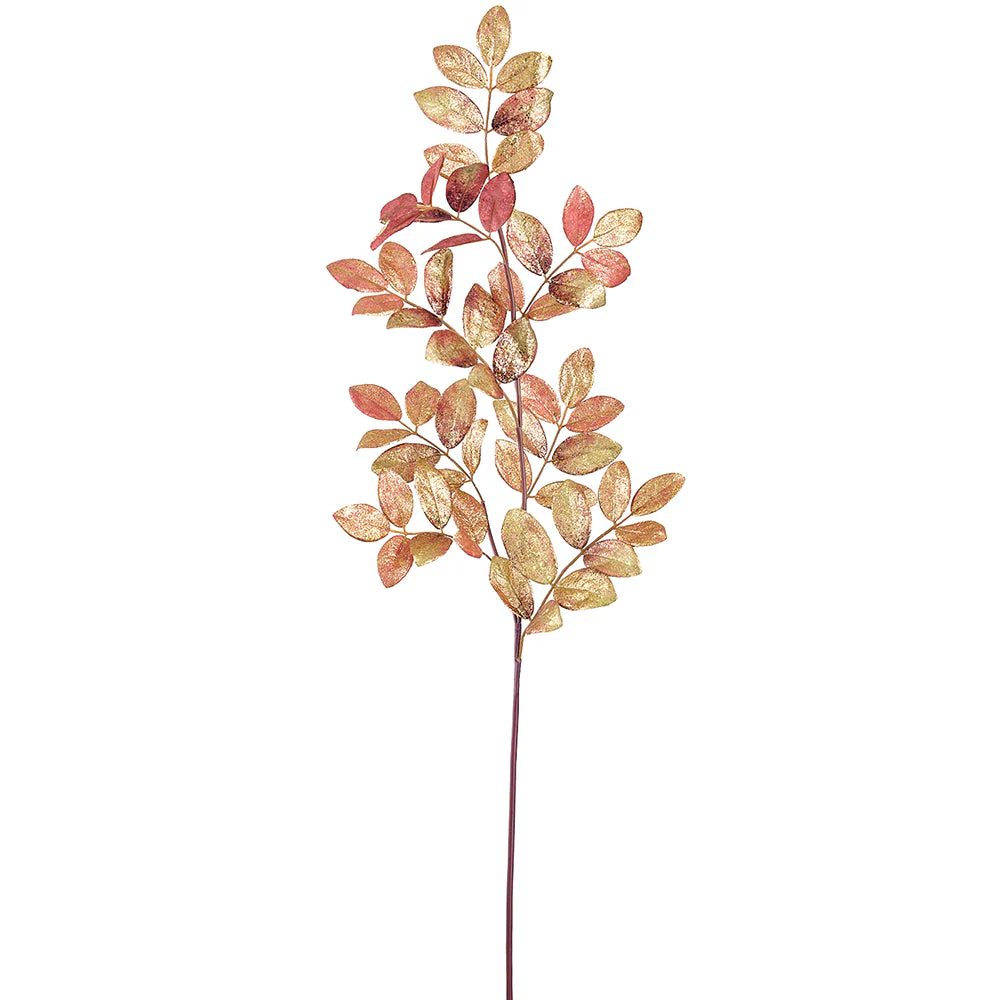 33" Glittered Artificial Ficus Leaf Stem -Copper/Green (Pack of 12)