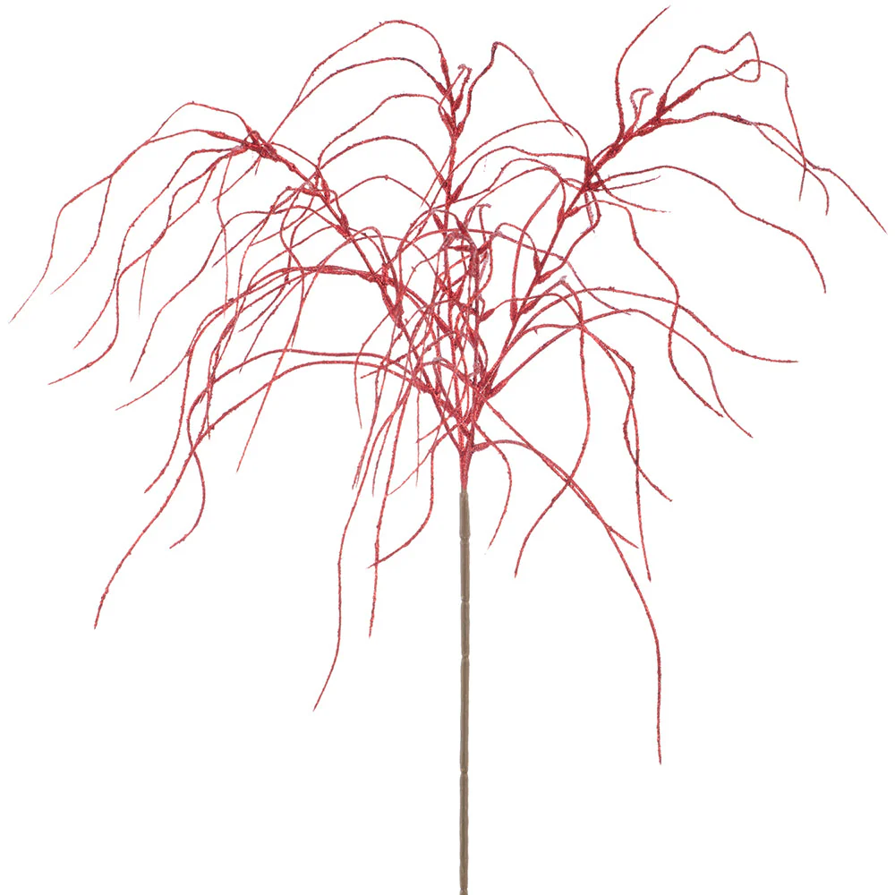 33" Glittered Artificial Grass Stem -Red (Pack of 12)