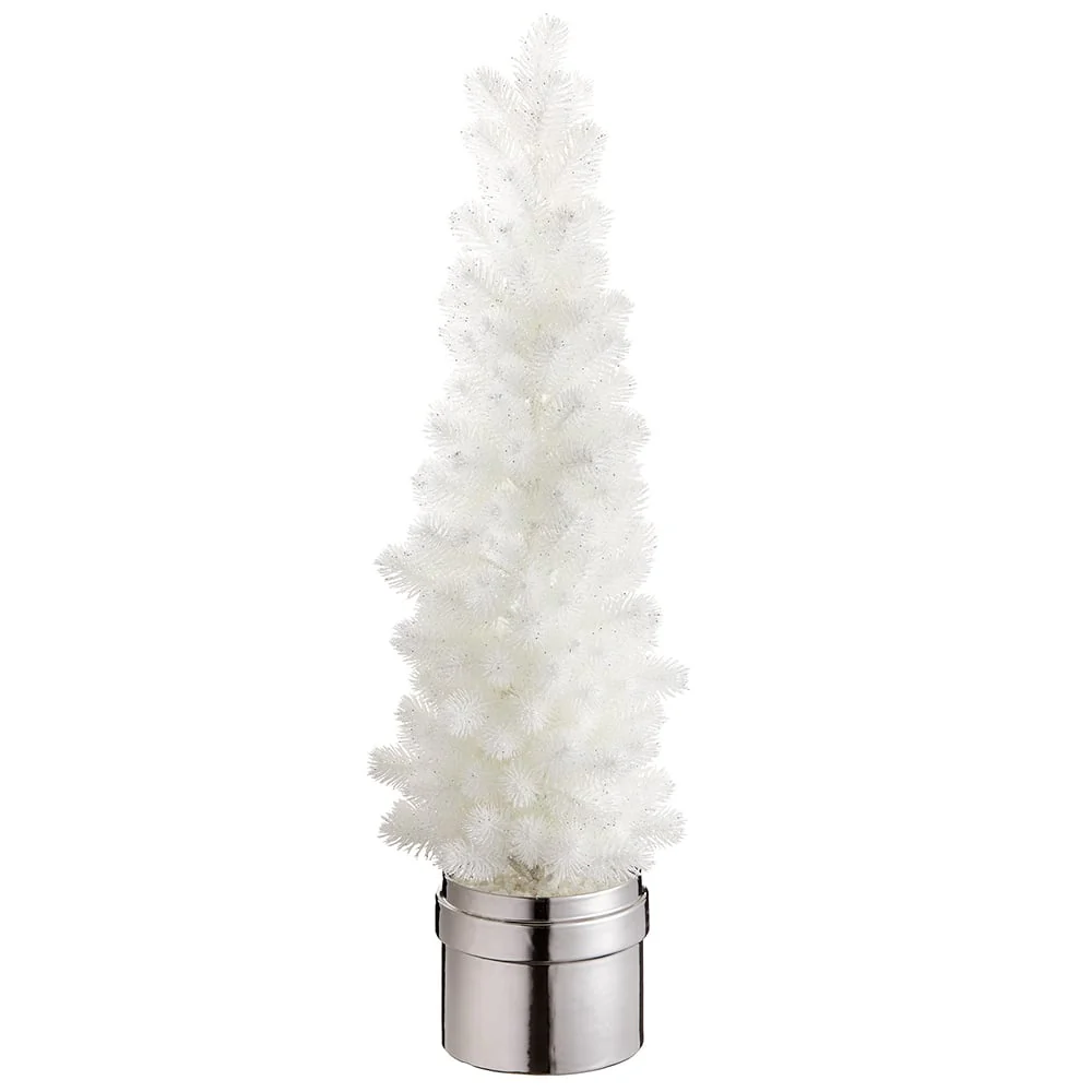 33" Glittered Artificial Pine Tree w/Ceramic Pot -White (Pack of 2)