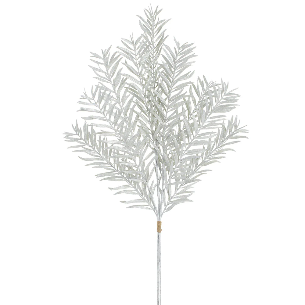 33" Glittered Artificial Yew Stem Bundle -White (Pack of 12)