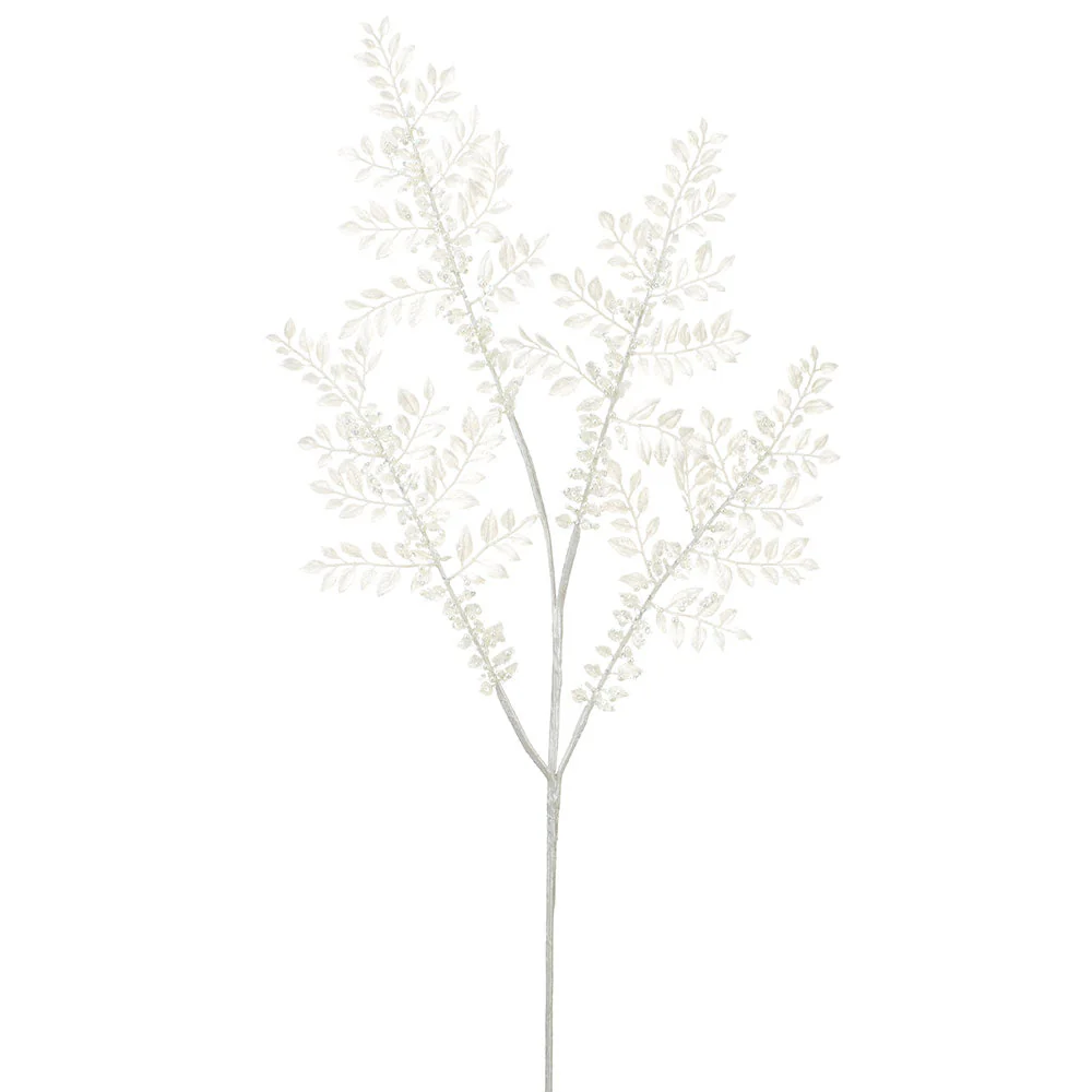 33" Glittered Metallic Artificial Mini Leaf Stem -White (Pack of 12)