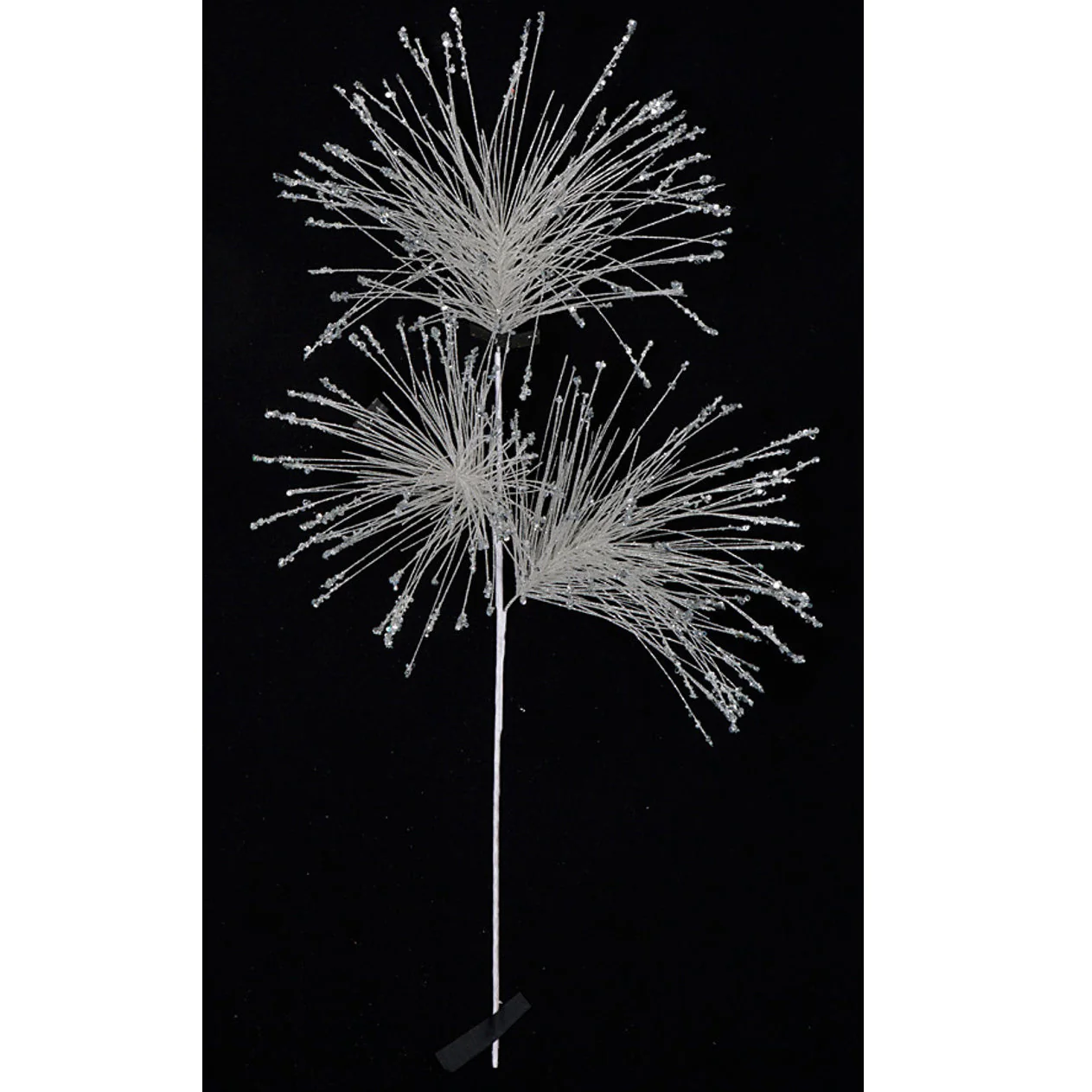 33" Glittered & Sequined Tips Artificial Needle Pine Stem -White/Silver (Pack of 12)