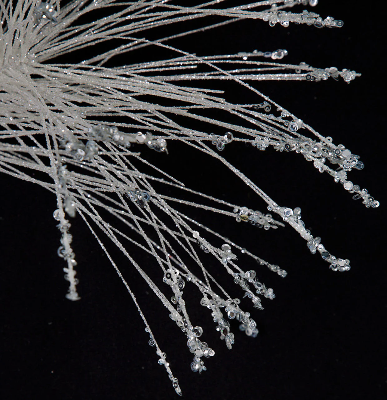 33" Glittered & Sequined Tips Artificial Needle Pine Stem -White/Silver (Pack of 12) - Image 2