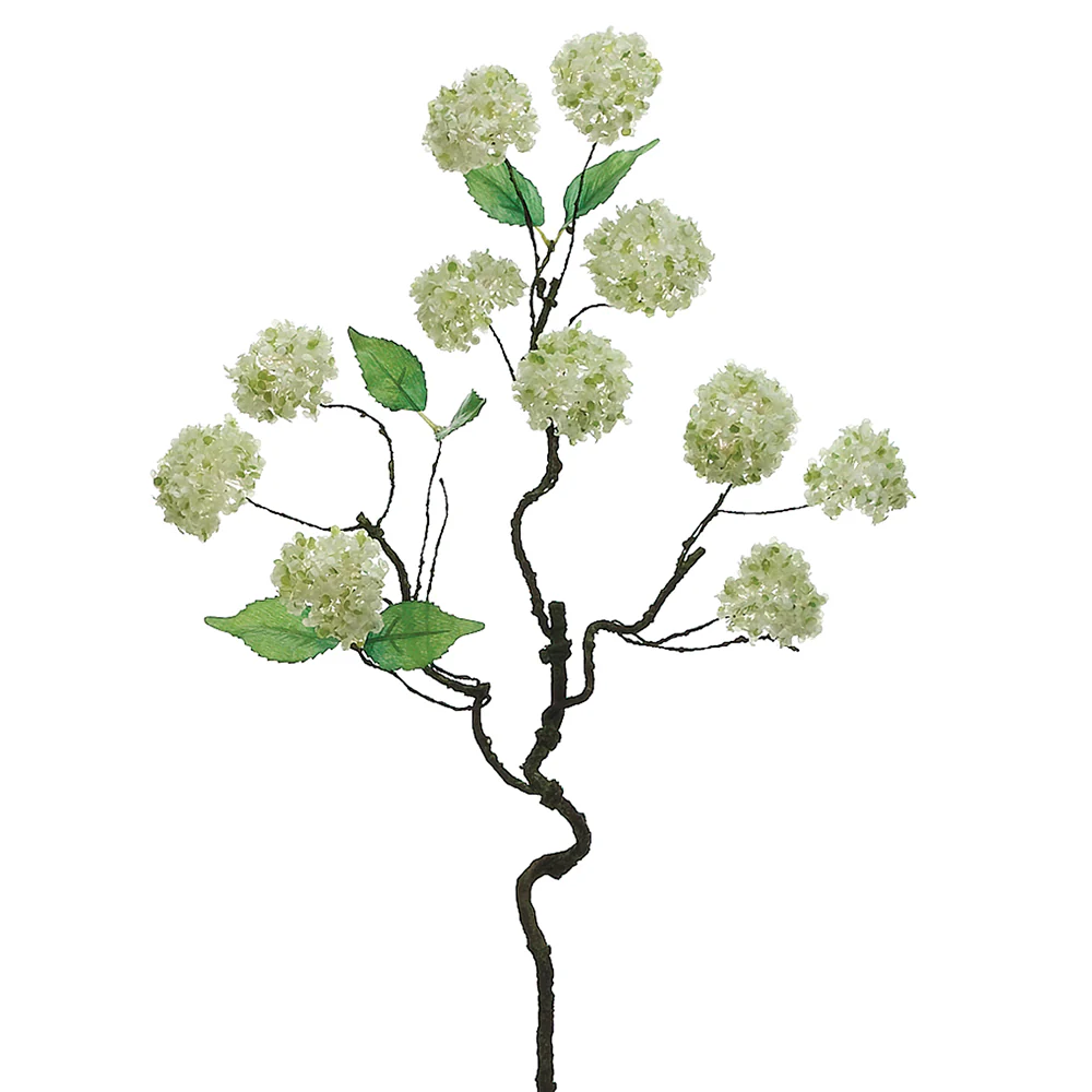33" Hand-Wrapped Silk Snowball Flower Spray -White (Pack of 12)