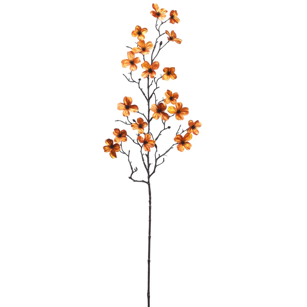 33" Metallic Artificial Dogwood Blossom Flower Stem -Orange (Pack of 12)